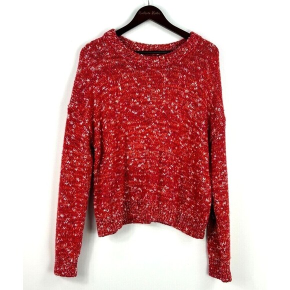Goodthreads Women Sz XL Short Crewneck Popcorn Marled Red Long Sleeve Sweater R2 - Picture 3 of 13